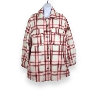 ROXY NWT Check the Swell Wool Blend Flannel Shacket Top Small